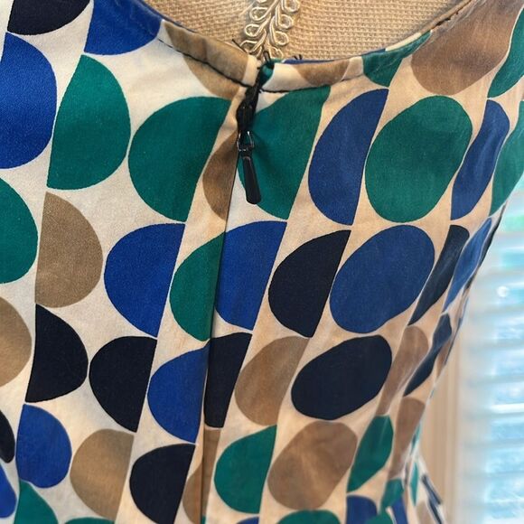 Banana Republic Blue Green Navy Tan Polka Dot Fit Flare Stretch Dress - Picture 6 of 8